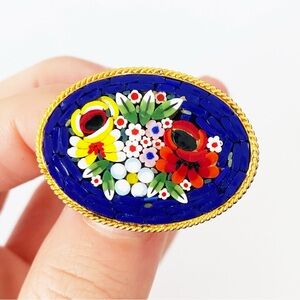 Vintage Floral Micro Mosaic Brooch gold tone